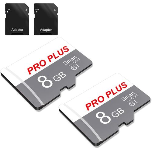 Lot De 2 Carte Mémoire 8 Go Avec Adaptateur, Carte Mémoire Tf Haute Vitesse, Uhs-I, A1, C10, Carte Tf Pour Tablette/Téléphone/Appareil Photo/Autoradio/Enregistreur De Conduite (Tf183 8 Go)