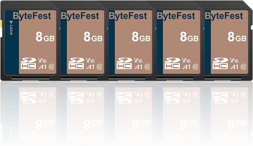 8GB SD Card Pack of 5 Class 10 A1 U1 V10 SDHC Memory Card for Camera, DSLR, Professional Photographer