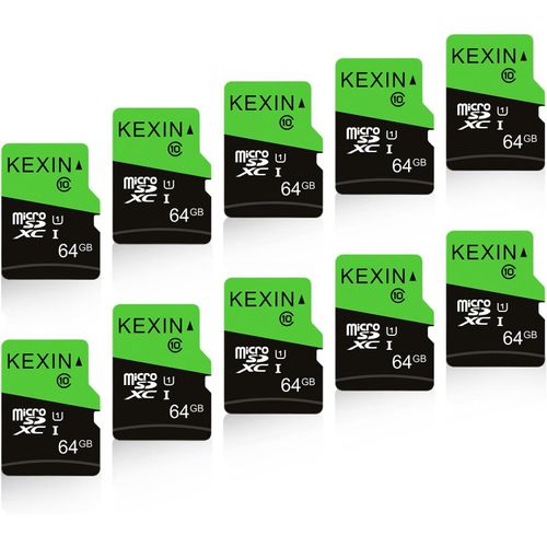 ASFASFq-KEXIN 64Go Carte Micro SD Lot de 10 Cartes Mémoire MicroSD Vitesse allant jusqu'à 90 Mo/s U1 Carte Micro SDXC Carte TF pour pour Consoles de Surveillance, Smartphone, Tablette, Ordinateur Por