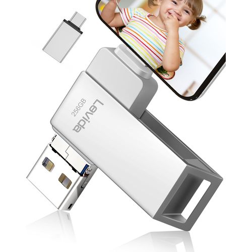 ASFASFq-Cle USB 256Go pour Phone, Levida clé USB c Porte, Clé Photo,Extension de Cle Mémoire Externe pour Téléphone Android, Téléphone iOS, Ordinateur Portable,Vidéos/Photos/Document,Argent