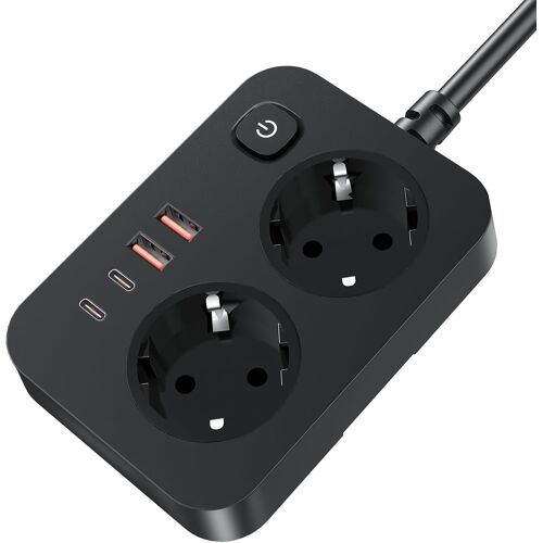KALANKA-Multiprise 6-en-1 avec USB-C et Protection Surtension, 2 Prises avec Interrupteur et 4 Ports USB, Câble Extension 2m, pour Maison, Bureau et Voyage