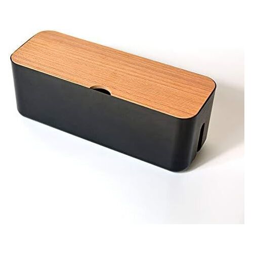Cable Storage Box, Cable Storage Box, Cable Cover Box for Keeping Cables Organised, Storage Box for Charger Cables and Power Sockets, Rubber Feet (Black)