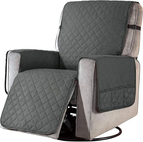(L, gris foncé) Housse de fauteuil relax matelassée Housse de fauteuil inclinable souple Protection de canapé 1 place Protection antidérapante pour animaux de compagnie pour canapé décoratif