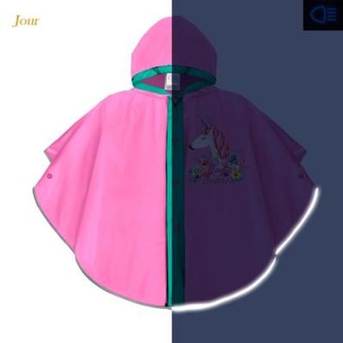 Poncho Pour Enfants De 3 À 6 Ans - Bordure Réfléchissante Pour Une Visibilité Nocturne - Licorne Rose