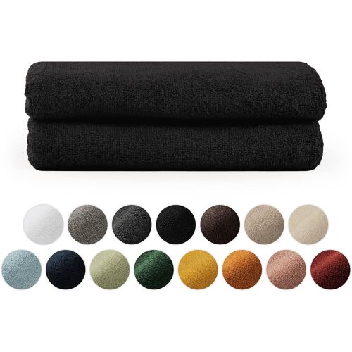 Essuie Main Noir-Lot De 2-Serviette Main Coton-Serviette De Toilette 50x100-Certifié Oeko-Tex®