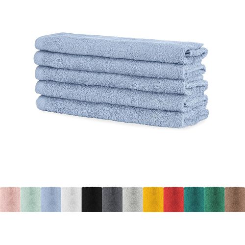 Tianyi-- Ensemble De Serviettes Pour Invités Lot De 5 - Serviettes En Éponge Avec Boucle De Suspension En Coton Doux 30x50cm - Gants De Toilette Certifiés Öko-Tex Standard 100 - Bleu Fumée
