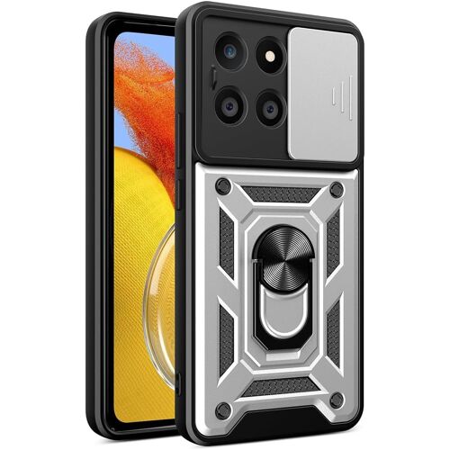 KAL-Coque Pour Honor X6A Avec Anneau 360°, Coque De Protection Avec Cache Objectif, Étui De Protection Antichoc Avec Support Magnétique. Argent