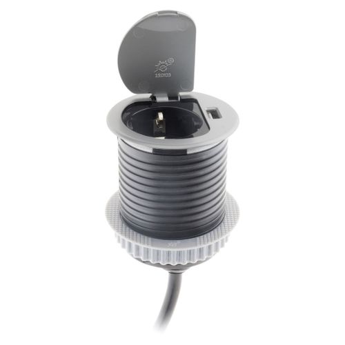 Prise encastrable Schuko + USB Ø60mm - Gris - Otio