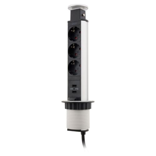Multiprise encastrable Schuko 3x16A + 2 ports USB A - Blanc/Noir - Otio