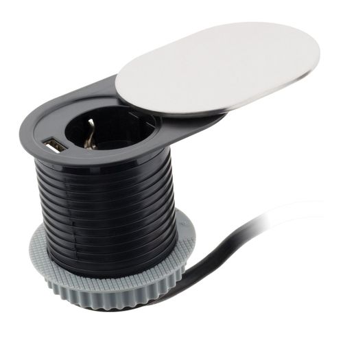 Prise encastrable Schuko + USB A avec couvercle à glissière - Noir - Otio