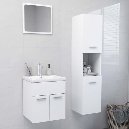 Vidaxl Ensemble De Meubles De Salle De Bain Blanc Aggloméré