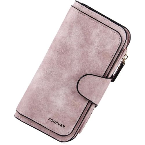 NSIECD-Portefeuille Femme Grande, Longue Portefeuille en Cuir PU avec 10 Emplacements Carte et Fermeture Éclair, Portefeuille Long Cuir avec Blocage RFID pour Femme Homme (Rose)