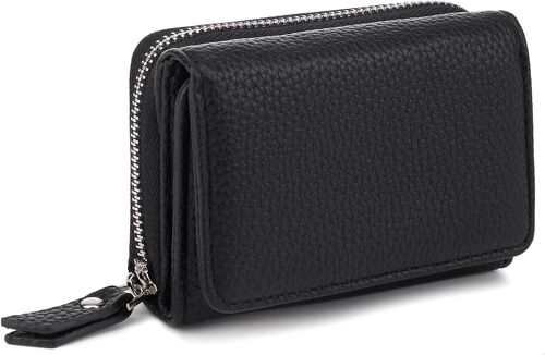 Women's Wallet, Women's Wallet, Short Leather Purse with Large Capacity Trifold Card Holder and Gift for Girl, Black, 10*8*2, Classic
