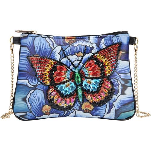 5d Diy Papillon Fleur Diamant Peinture Sac À Bandoulière Lady Avec Chaîne,Butterfly Flower Diamond Art Painting Handbag Bricolage Cuir Porte-Monnaie Pochette Sac À Main Pour Fille Femme