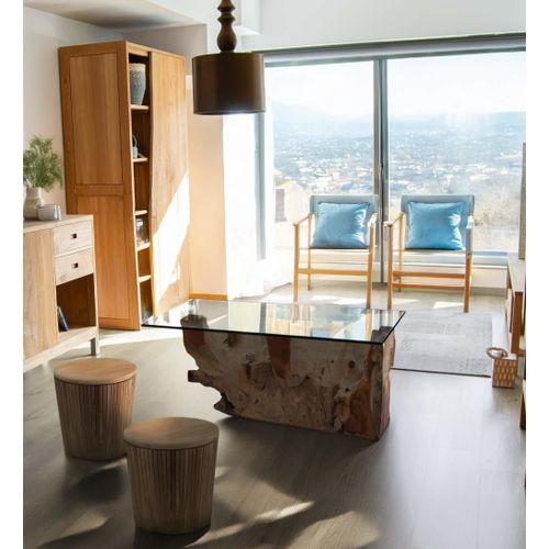 Table Basse En Bois De Teck Beige Et Verre L 120 Cm