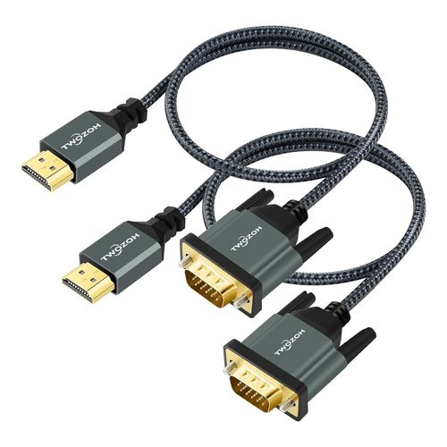 KALANKA-Câbles HDMI vers VGA 1M Lot de 2, Coque alliage d'aluminium Tressé plaqué HDMI VGA Compatible 1080P/60Hz Pour Ordinateur Bureau, Ordinateur Portable, PC, Moniteur (2 Pièces)
