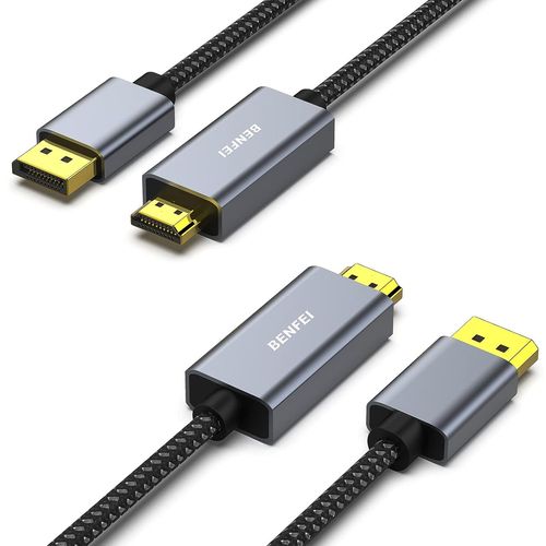 KALANKA-4K Câble DisplayPort vers HDMI 1.8M, [coque en aluminium, nylon tressé], Unidirectionnel Display Port vers HDMI compatible avec HP, ThinkPad, AMD, NVIDIA, ordinateur de bureau et plus -Lot de
