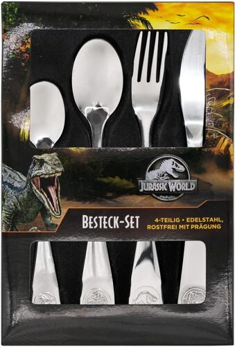 Senior-Jurassic World Set De Couverts Pour Enfants, Set De Couverts 4 Pièces Avec Empreintes De Dinos, Couverts De Table En Acier Inoxydable Avec Couteau, Fourchette, Cuillère À Soupe Et Cui[L1299]