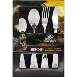 Subzonal-Jurassic World Set De Couverts Pour Enfants, Set De Couverts 4 Pièces Avec Empreintes De Dinos, Couverts De Table En Acier Inoxydable Avec Couteau, Fourchette, Cuillère À Soupe Et Cuillère À