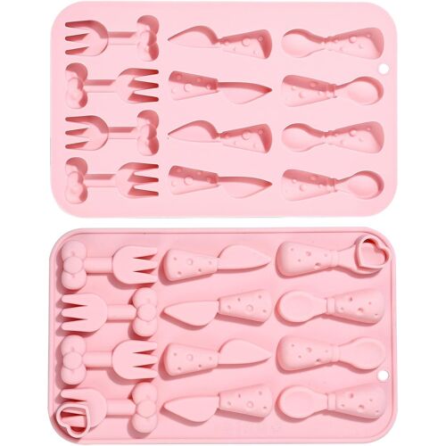 Ershi-Lot De 2 Moules En Silicone Réutilisables En Forme De Cuillère, Fourchette, Couteau, Chocolat Pour Fondant, Glaçons, Bonbons[976]