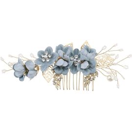 Lot Accessoires Cheveux Pour Mariée : Peigne Chignon Bleu Roi Et Blanc Avec Fleur
