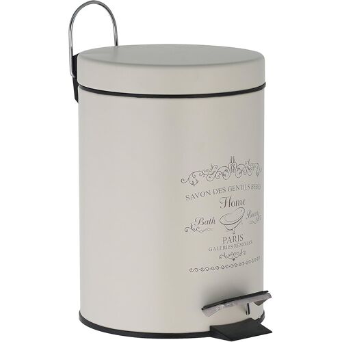 KALANKA-Poubelle à Pédale Ronde Paris en Métal avec Seau Intérieur en Plastique, Poubelle Cosmétique 3L avec Couvercle, env. Ø 17 x 24,5 cm, Antique Blanche