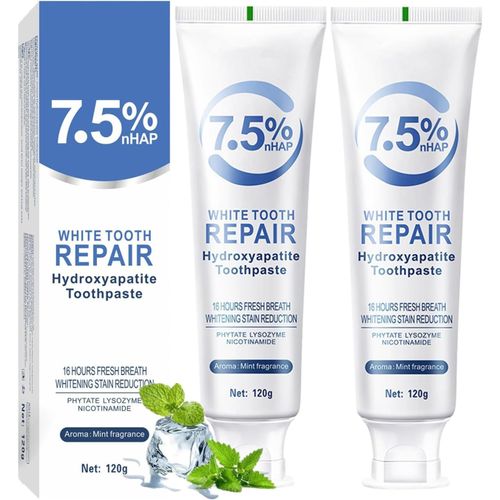 Asfasfq-2pcs Hydroxyapatite Dentifrice Menthe Blanchissant Probiotique Protection Émail Renforcement Dents Sensibles Sans Fluorure Blanc
