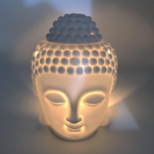 Sept-Brûleur À Huile D'aromathérapie En Céramique - Tête De Bouddha - Diffuseur D'huiles Essentielles - Brûleur D'encens Indien Tibétain S (Blanc) 