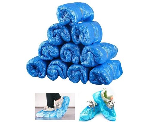 Lot De 100 Couvre-Chaussures Jetables Et Imperméables En Polyéthylène Haute Densité (Cpe) Pour La Maison, Les Voyages Et Le Travail. Ajustement Universel, Bleu.