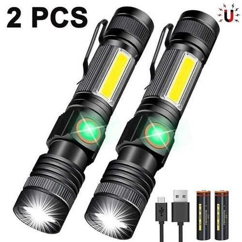 Lampe Torche Tactique Uv Rechargeable 3 En 1 - 350 Lm, Zoomable, Étanche, 7 Modes, Idéale Pour Les Aventures En Plein Air Et Les Situations D'urgence