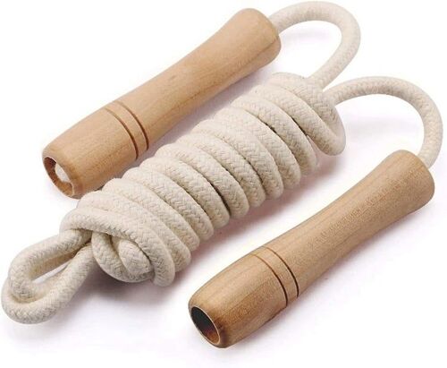 Corde À Sauter Réglable Avec Manche En Bois Pour Enfants ¿ Corde À Sauter De Fitness Tressée En Coton Pour Le Jeu Actif Et Le Développement De La Motricité