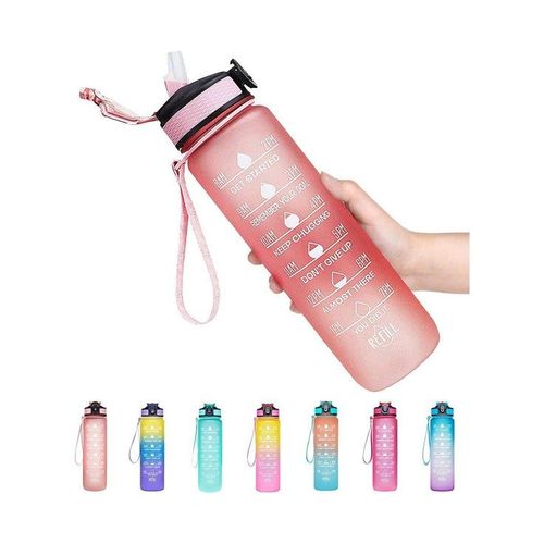Bouteille D'eau De Sport Motivante De 1 L Avec Paille ¿ Étanche, Sans Bpa, Avec Marqueurs De Temps, Légère Et Portable Pour Les Amateurs De Fitness