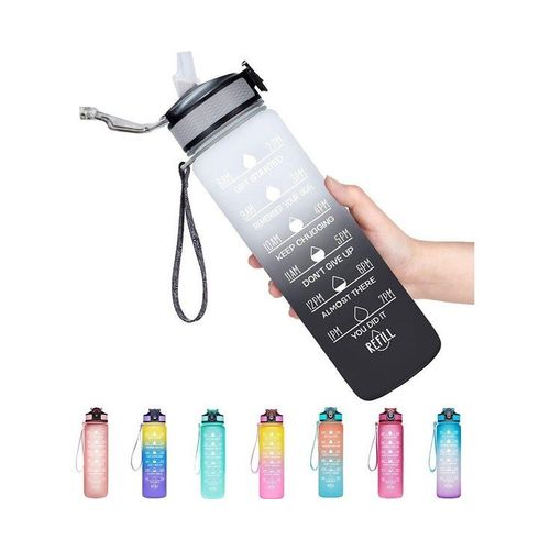 Bouteille D'eau De Fitness Noire De 1 L Avec Marquage Du Temps - Motivante, Étanche, Durable, Utilisable D'une Seule Main, Idéale Pour Les Athlètes Et Les Personnes Actives.