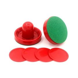 Ensemble de poussoirs et de palets rouges de qualité supérieure pour Air Hockey - Attaquants durables avec feutre vert pour un jeu fluide - Parfait pour les tables à domicile