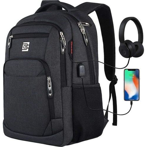 Sac à dos étanche pour ordinateur portable 18 pouces avec poche RFID, chargement USB et prise casque - Sac de voyage élégant et fonctionnel pour le travail et les loisirs