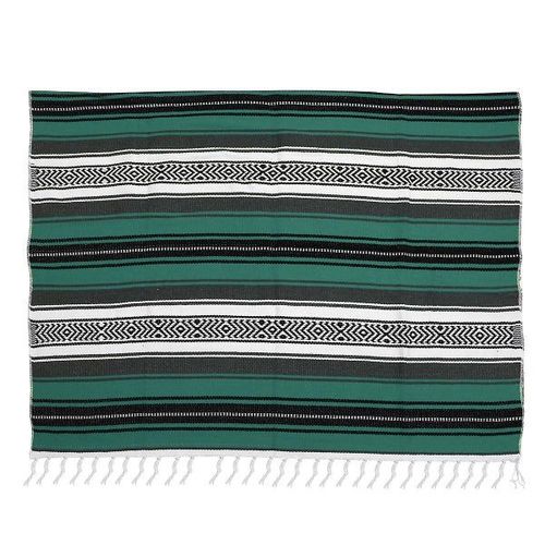 Couverture Mexicaine Verte Vibrante - Jeté Tissé Polyvalent Pour Le Yoga, La Maison, La Voiture Et L'extérieur - Confortable Et Élégant 130 X 180 Cm