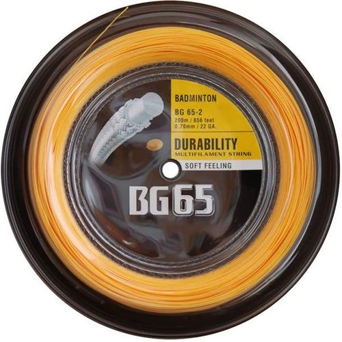 Cordage De Badminton Yonex Bg 65 0,70 Mm - Bobine De 200 M (660 Pi) - Résistant Et Doux Au Toucher - Idéal Pour Le Jeu De Compétition Et De Loisir - Orange