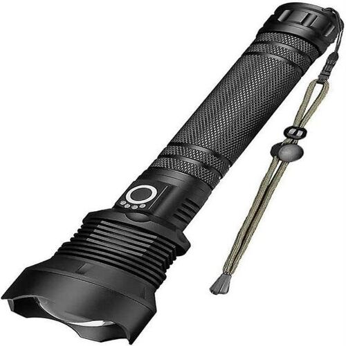 Lampe torche étanche et ultra-lumineuse XHP70 avec zoom ¿ Lampe torche rechargeable avec 2 piles et câble USB pour les aventures en plein air