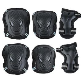 Ensemble De Protection Ultime Pour Le Roller : Genouillères, Coudières Et Protège-Mains Pour Plus De Sécurité Dans Le Sport - Durable Et Résistant Aux Chocs, Noir/Bleu