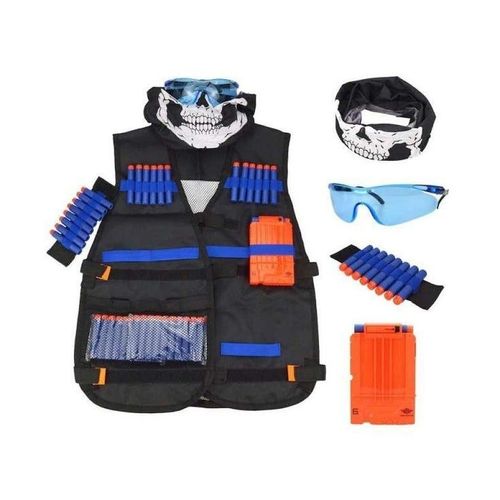 Ensemble De Gilet De Combat Tactique Pour Enfants - Gilet Réglable, Lunettes, Écharpe, 30 Fléchettes En Mousse Et Clips De Rechargement Pour Un Plaisir Nerf Ultime !