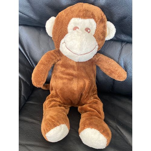 PELUCHE SINGE MAX & SAX MARRON BEIGE CARREFOUR 35 CM 