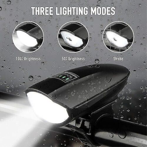 Phare De Vélo Ultra-Lumineux Rechargeable Par Usb Avec Klaxon, Indicateur De Batterie Et Conception Étanche Pour Une Conduite Nocturne En Toute Sécurité