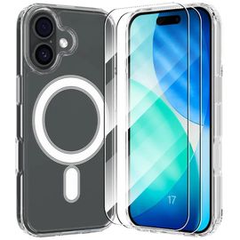 Coque + 2 Verres Trempés pour iPhone 17, Antichoc Anti-Rayures avec Cercle Magnétique - Transparente - EFConnection