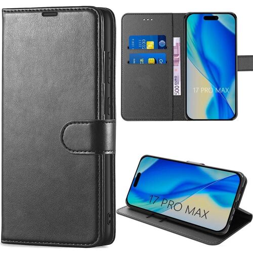 Coque pour iPhone 17 Pro Max, Protection Flip Case Antichoc Anti-Rayures Antichoc Effet Cuir Noir - EFConnection