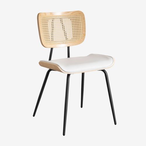 Pack De 4 Chaises De Salle À Manger En Bois, Rotin Et Similicuir Raysa Bois Naturel