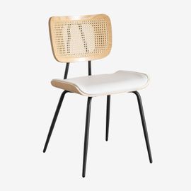 Pack De 4 Chaises De Salle À Manger En Bois, Rotin Et Similicuir Raysa Bois Naturel