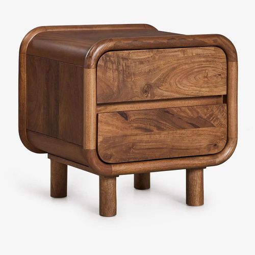 Table De Chevet Gina En Bois De Manguier 50x43 Cm Poignée En Bois Foncé