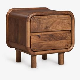 Table De Chevet Gina En Bois De Manguier 50x43 Cm Poignée En Bois Foncé