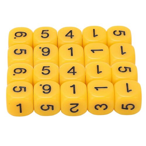 Dés plastique 6 faces coins ronds - Lot 20-25 jaune - Jeux société pédagogique