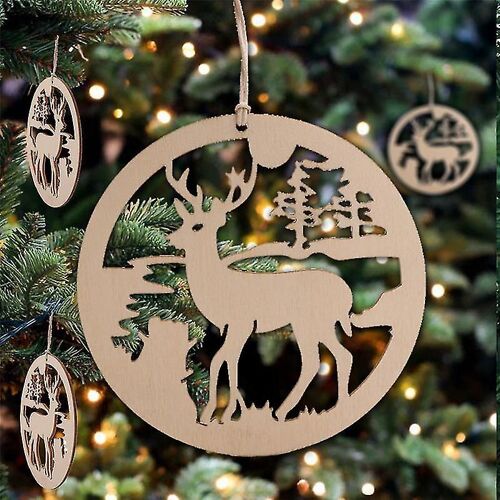 50 Pcs(5styles) ornements de Noël,décorations d'arbre de Noël en bois,ferme rustique 3d